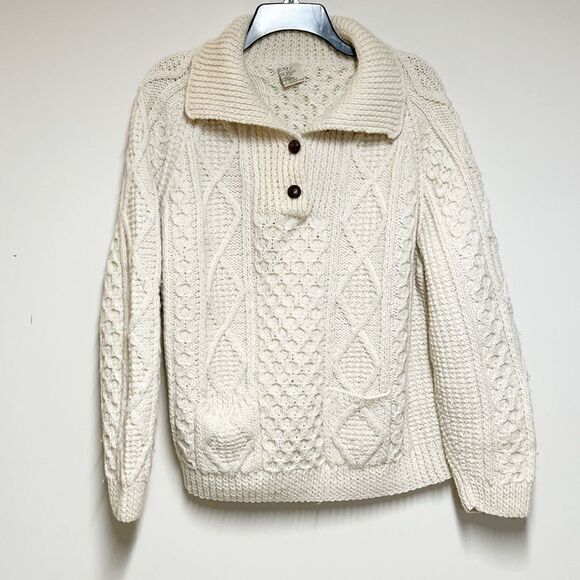 Blarney Woollen Mills Aveen Aran Quarter Button Cable Knit Sweater Sz Womens XL - Picture 1 of 5